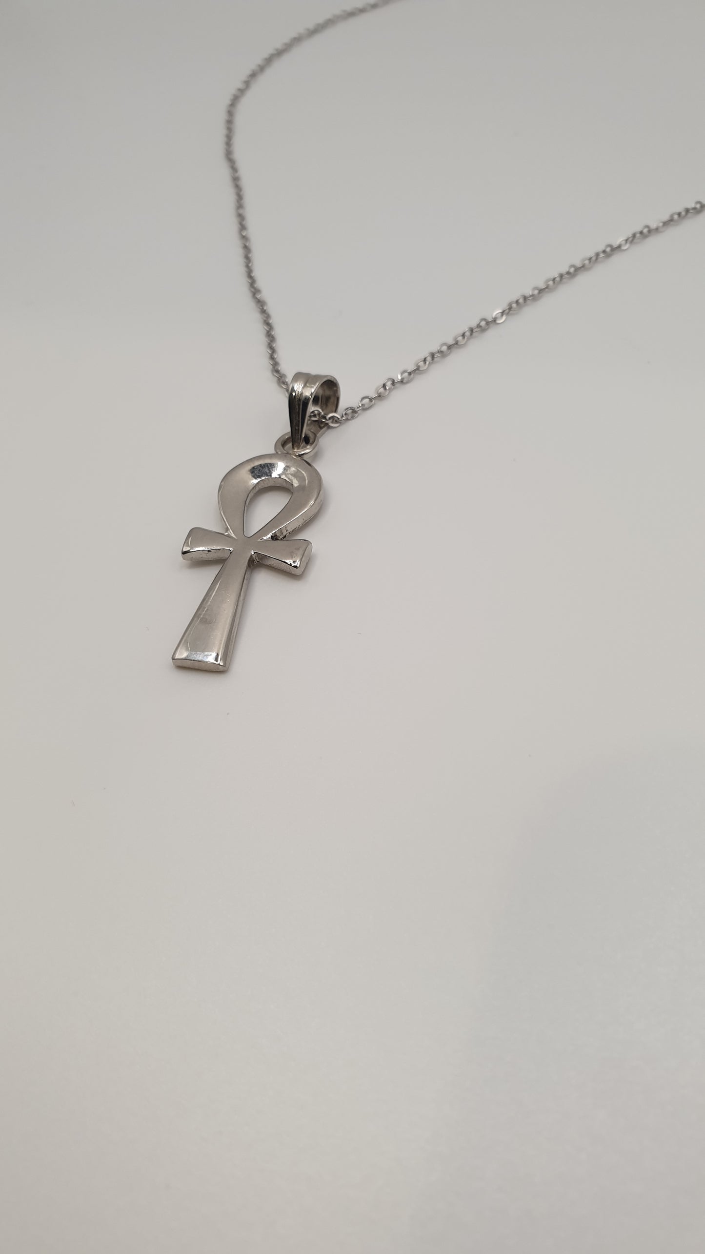 Ensemble collier en argent et pendentif Croix Ânkh sans motif