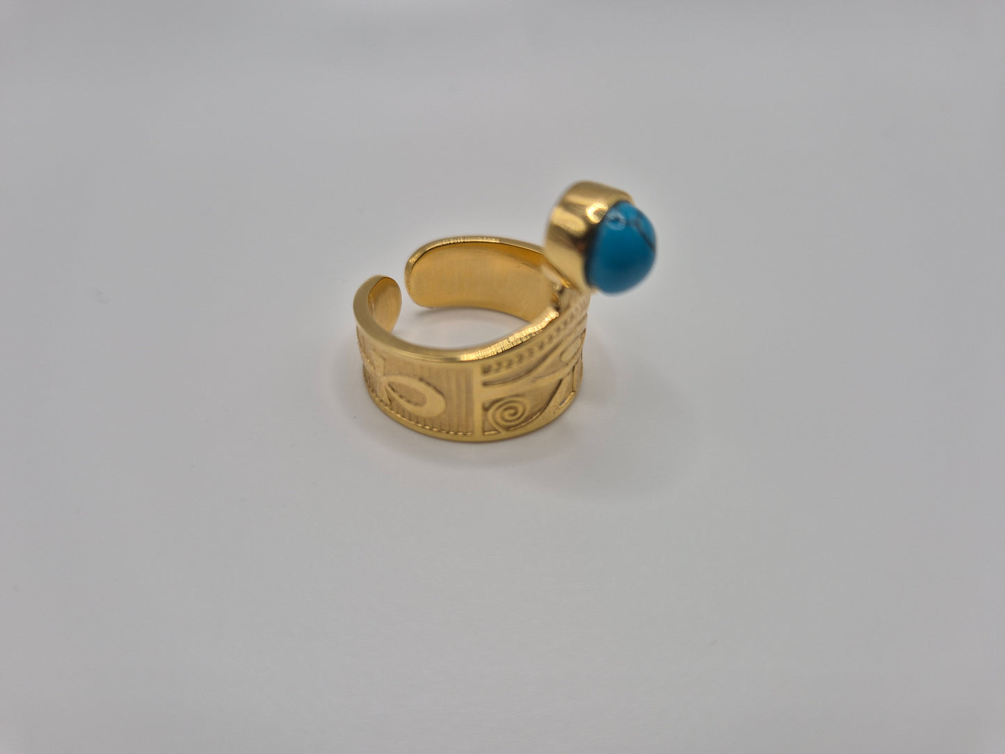 Bague couronne Égyptienne avec Turquoise et symboles