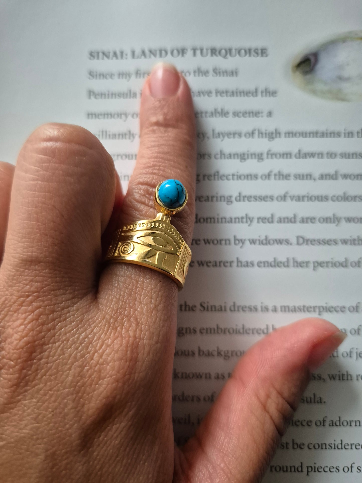 Bague couronne Égyptienne avec Turquoise et symboles