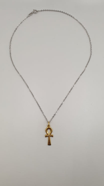 Ensemble collier en argent et pendentif Croix Ânkh plaqué Or