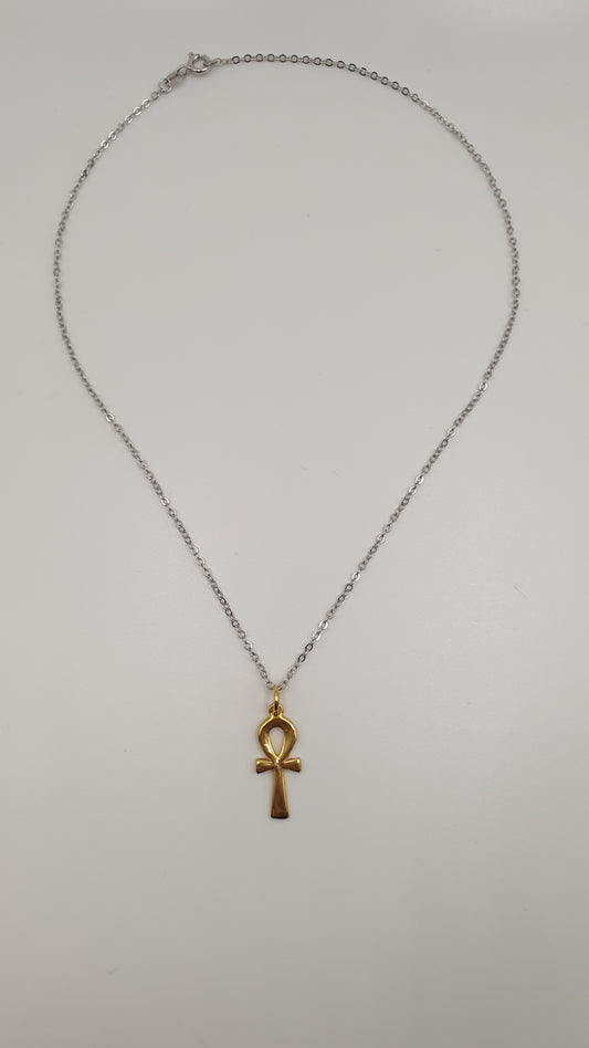 Ensemble collier en argent et pendentif Croix Ânkh plaqué Or