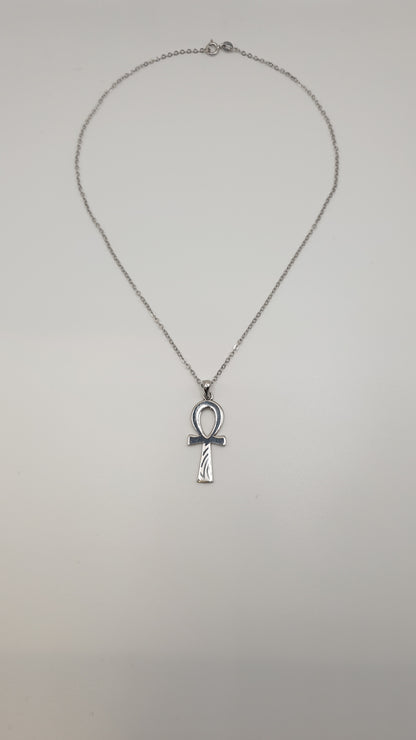 Ensemble collier en argent et pendentif Croix Ânkh avec motif