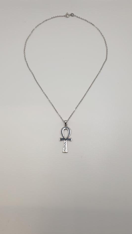 Ensemble collier en argent et pendentif Croix Ânkh avec motif