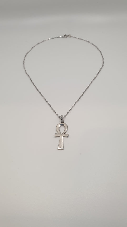 Ensemble collier en argent et pendentif Croix Ânkh sans motif