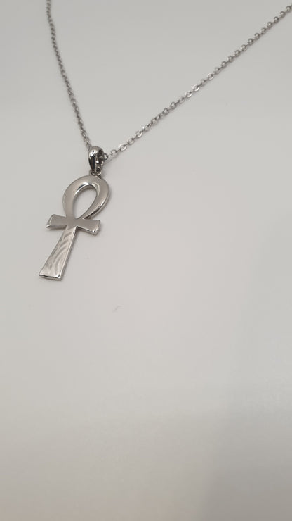 Ensemble collier en argent et pendentif Croix Ânkh avec motif