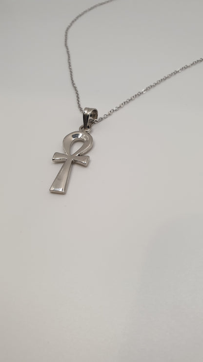 Ensemble collier en argent et pendentif Croix Ânkh sans motif