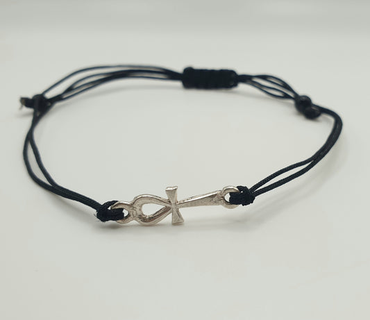 Bracelet Croix Ânkh en Fil Noir
