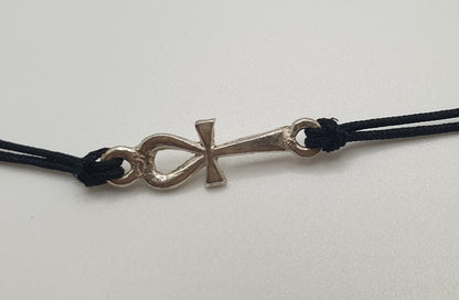 Bracelet Croix Ânkh en Fil Noir