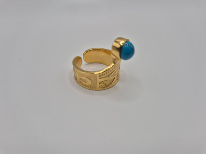 Bague couronne Égyptienne avec Turquoise et symboles