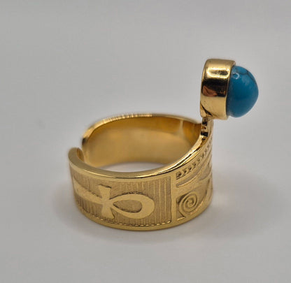 Bague couronne Égyptienne avec Turquoise et symboles