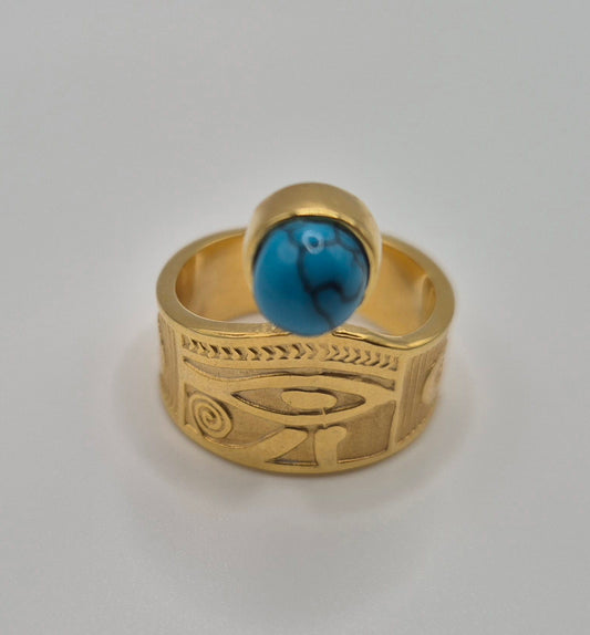 Bague couronne Égyptienne avec Turquoise et symboles
