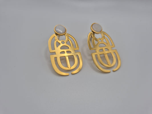 Boucles d'oreilles scarabée Egyptien avec perle nacrée